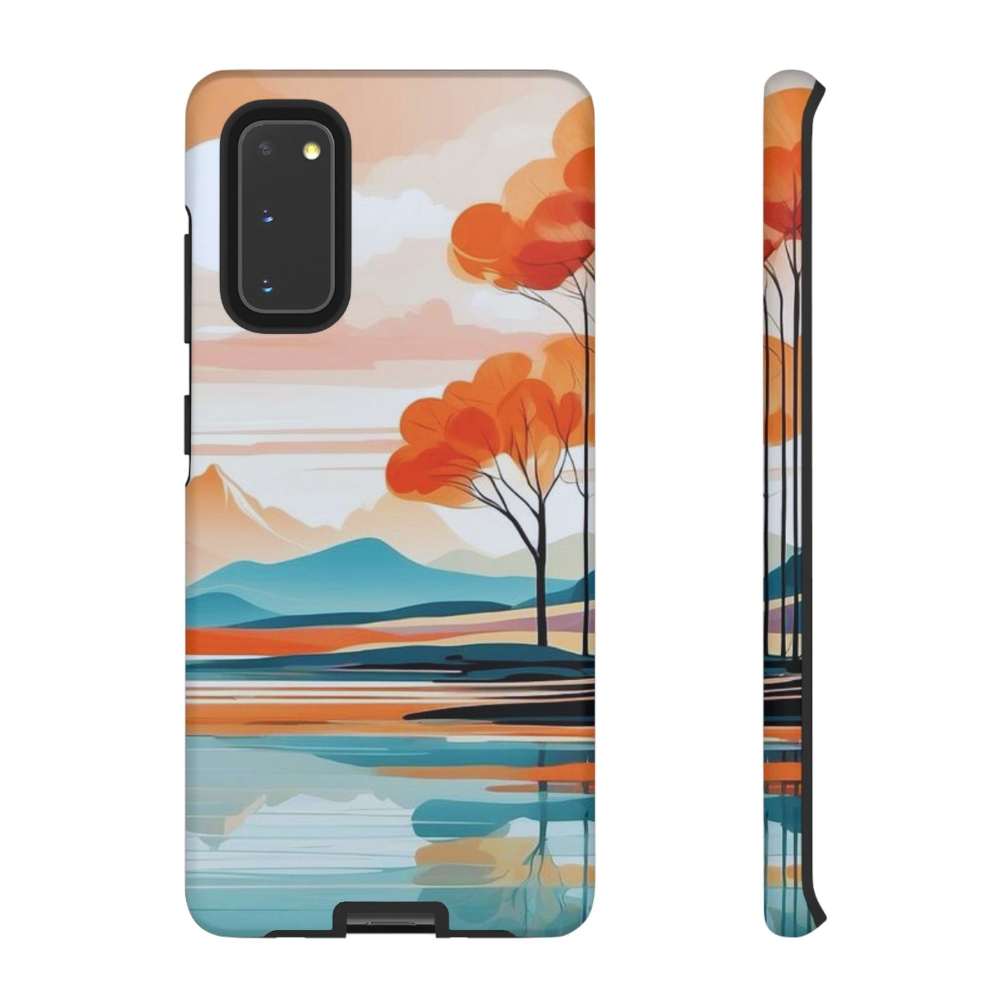 Serene Sunset Lake Samsung Galaxy  Case – Minimalist Landscape Art, Dual-Layer Protection