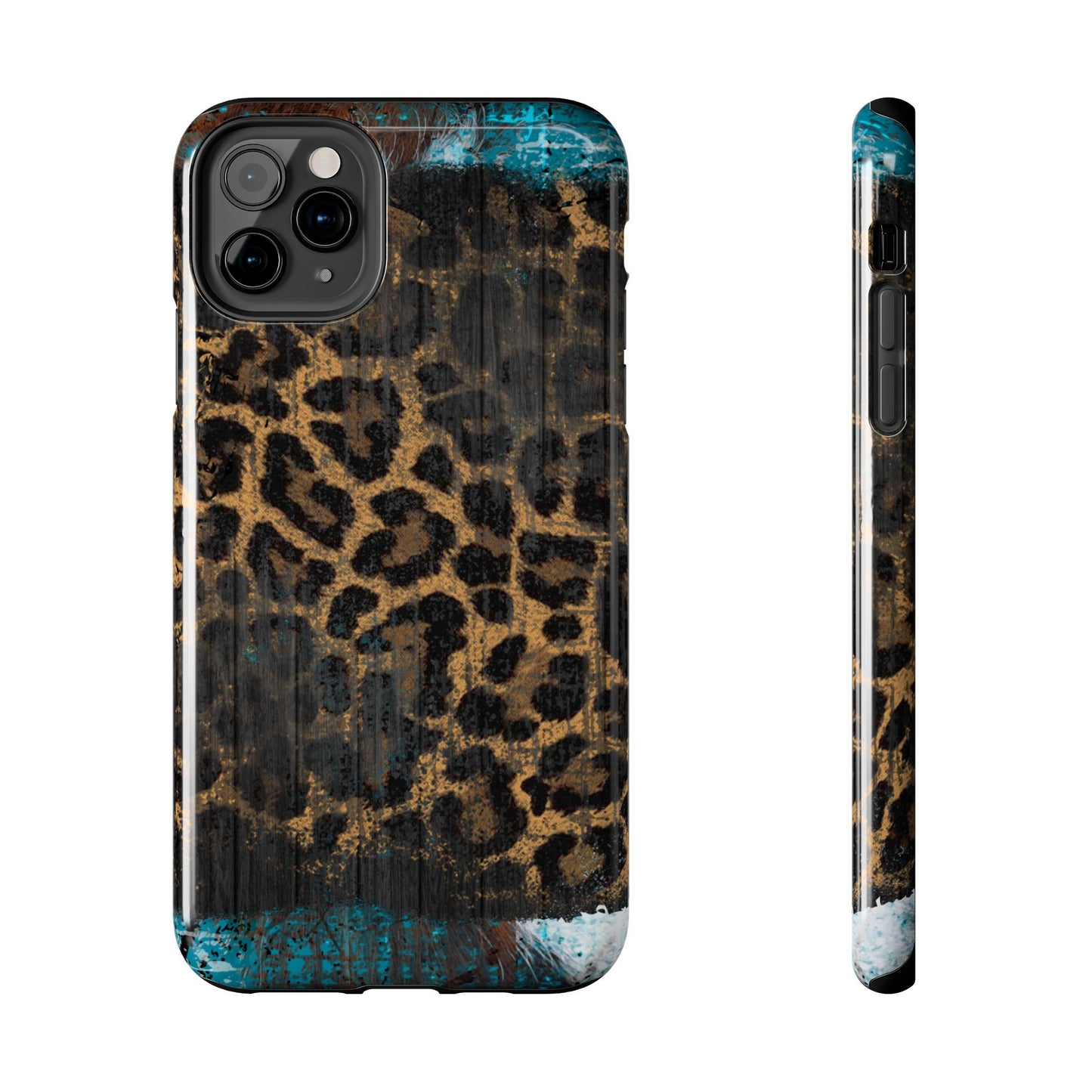 Boho Leopard and Turquoise Tough iPhone Case – Rustic Western Design with Dual-Layer Protection