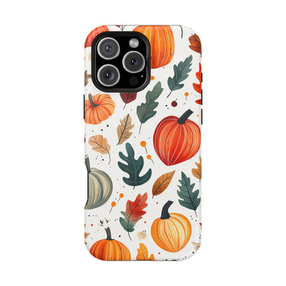 Autumn Harvest MagSafe iPhone Case - Pumpkin and Fall Leaf Design