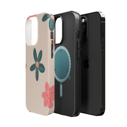 Vintage Floral Tough MagSafe iPhone Case – Soft Matte Finish with Dual-Layer Protection