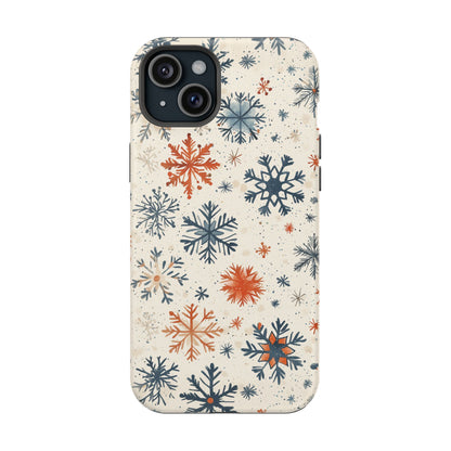 Rustic Orange and Blue Snowflake Pattern – MagSafe iPhone Series Case