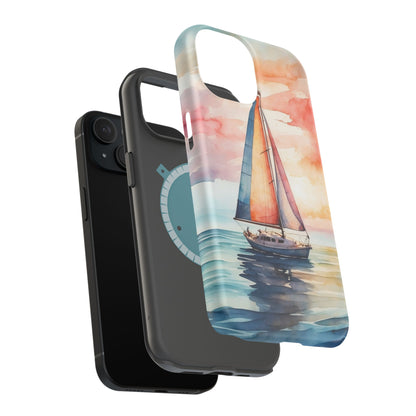 Sailboat Sunset MagSafe iPhone Case – Vibrant Watercolor Design