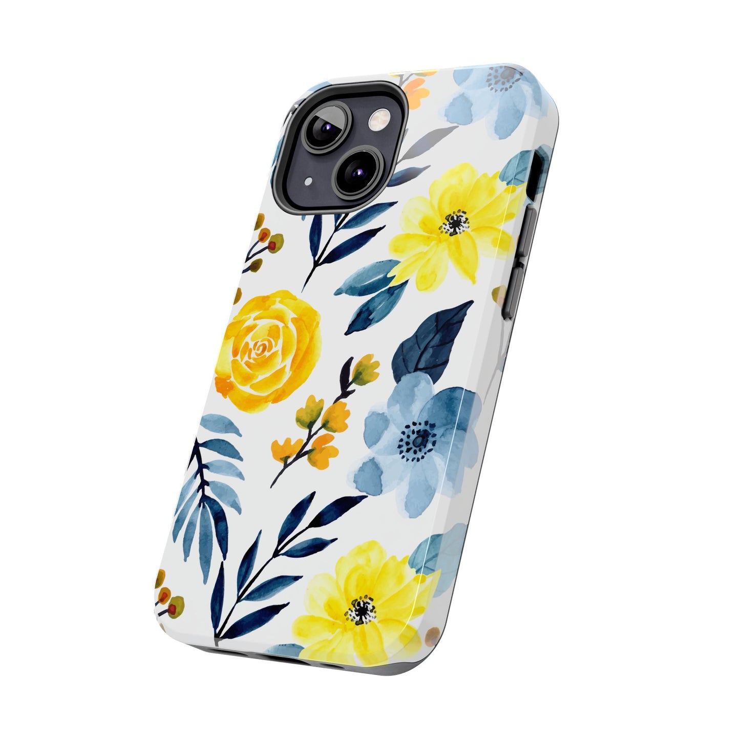 Golden Yellow & Sky Blue Floral – Watercolor Botanical iPhone Case