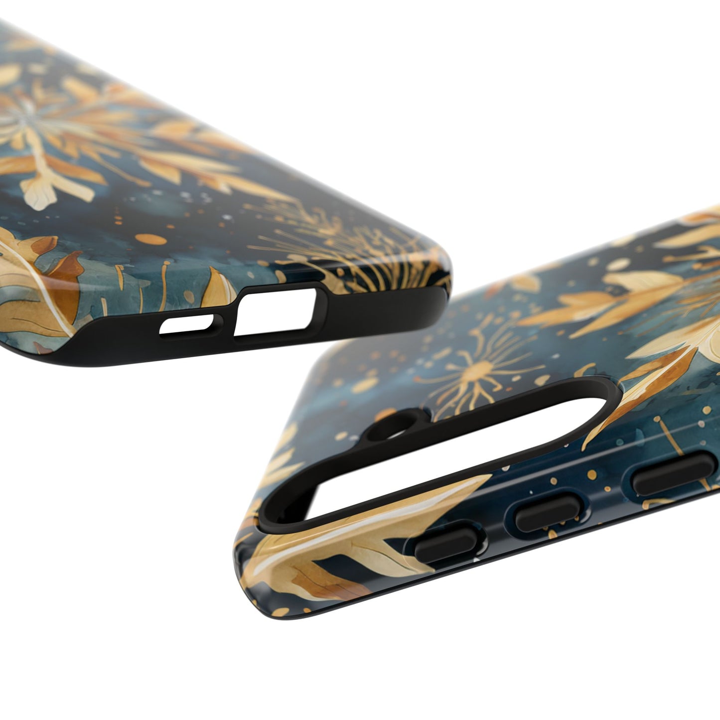 Gold Floral Snowflakes on Midnight Blue - Samsung Galaxy Series Case