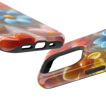 Glossy Retro Flower MagSafe iPhone Case – Colorful 3D Floral Design, Durable Protection