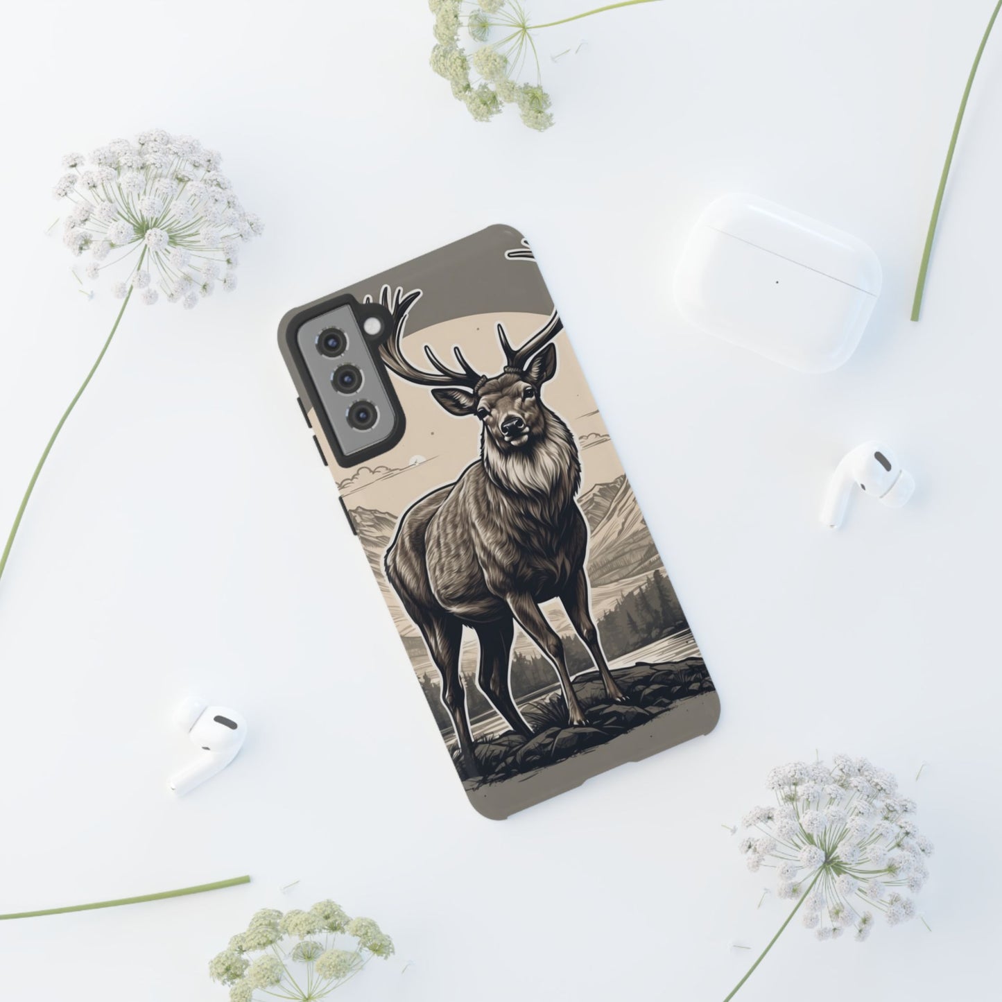 Monochrome Majesty – Regal Stag Samsung Galaxy Phone Case