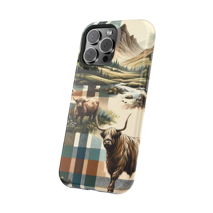 Rustic Highland Cow In Plaid - MagSafe Compatible Case