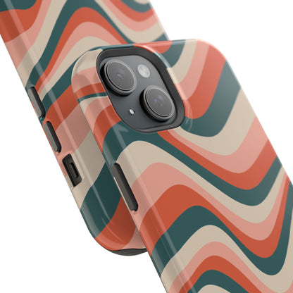 Groovy Waves MagSafe iPhone Case – Retro 70s-Inspired Stripes in Coral, Cream, and Teal