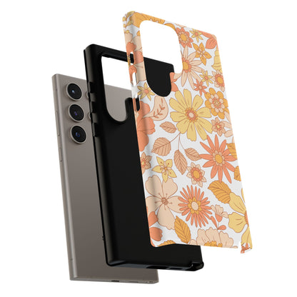 Vintage Floral Bloom Samsung Galaxy Case – Warm Orange & Yellow Retro Flower Design with Matte Finish