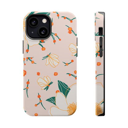 Elegant Magnolia Blossom Tough MagSafe iPhone Case – Soft Blush Background, Shock-Resistant Design