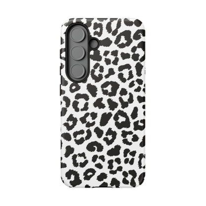 Monochrome Leopard Print Tough Samsung Galaxy Case – Classic Black and White Design with Dual-Layer Protection