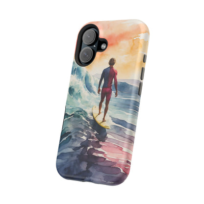 Surfer’s Sunset Wave MagSafe iPhone Case – Vibrant Watercolor Design