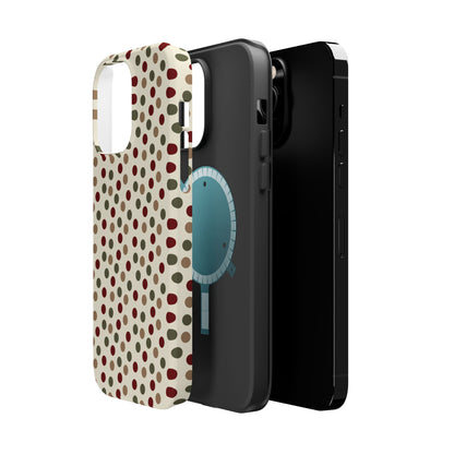 Festive Red & Green Polka Dots on Cream – MagSafe iPhone Case