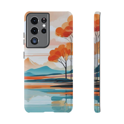 Serene Sunset Lake Samsung Galaxy  Case – Minimalist Landscape Art, Dual-Layer Protection