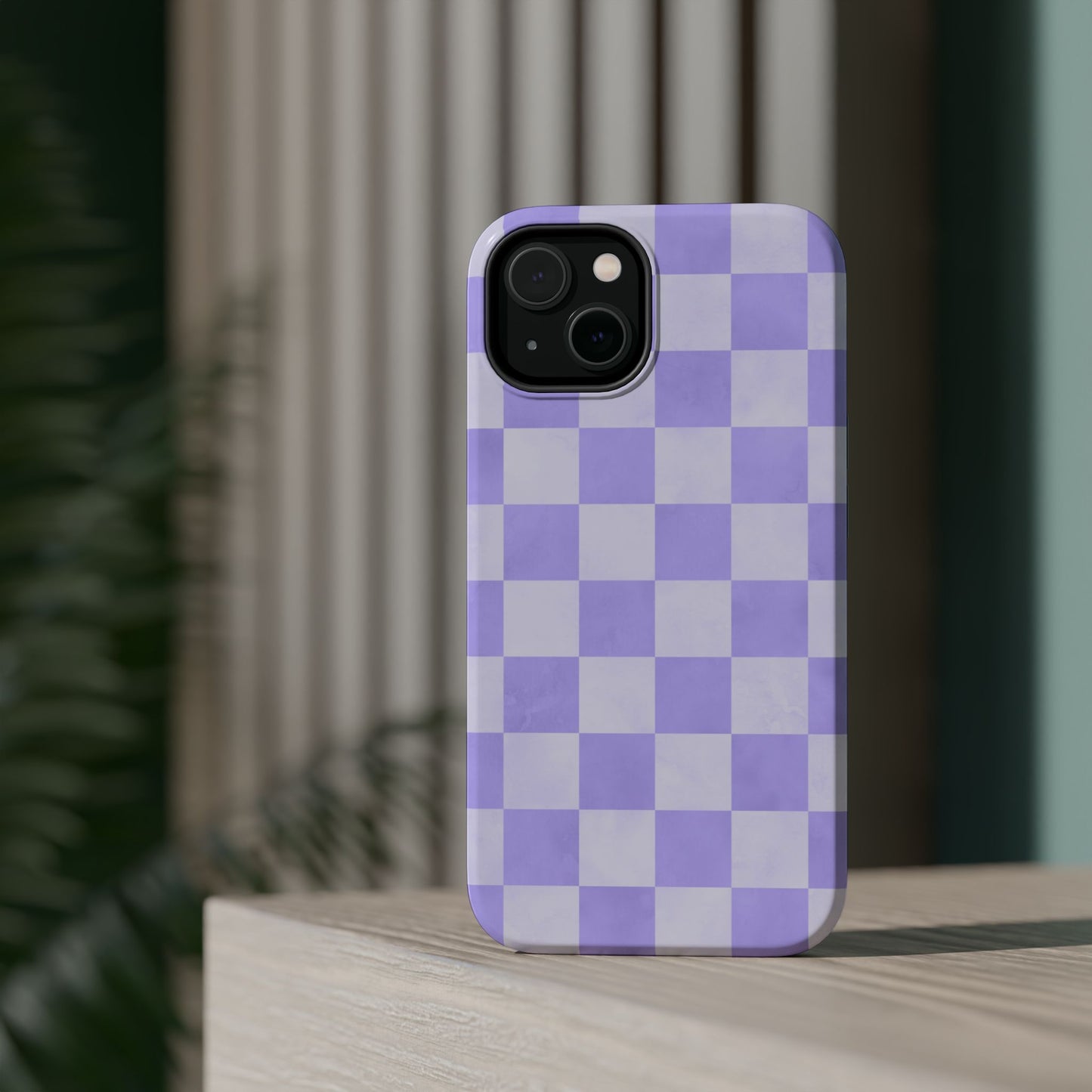 Lavender Checkerboard MagSafe iPhone Case – Shockproof, Smooth Matte Finish, Dual-Layer Design