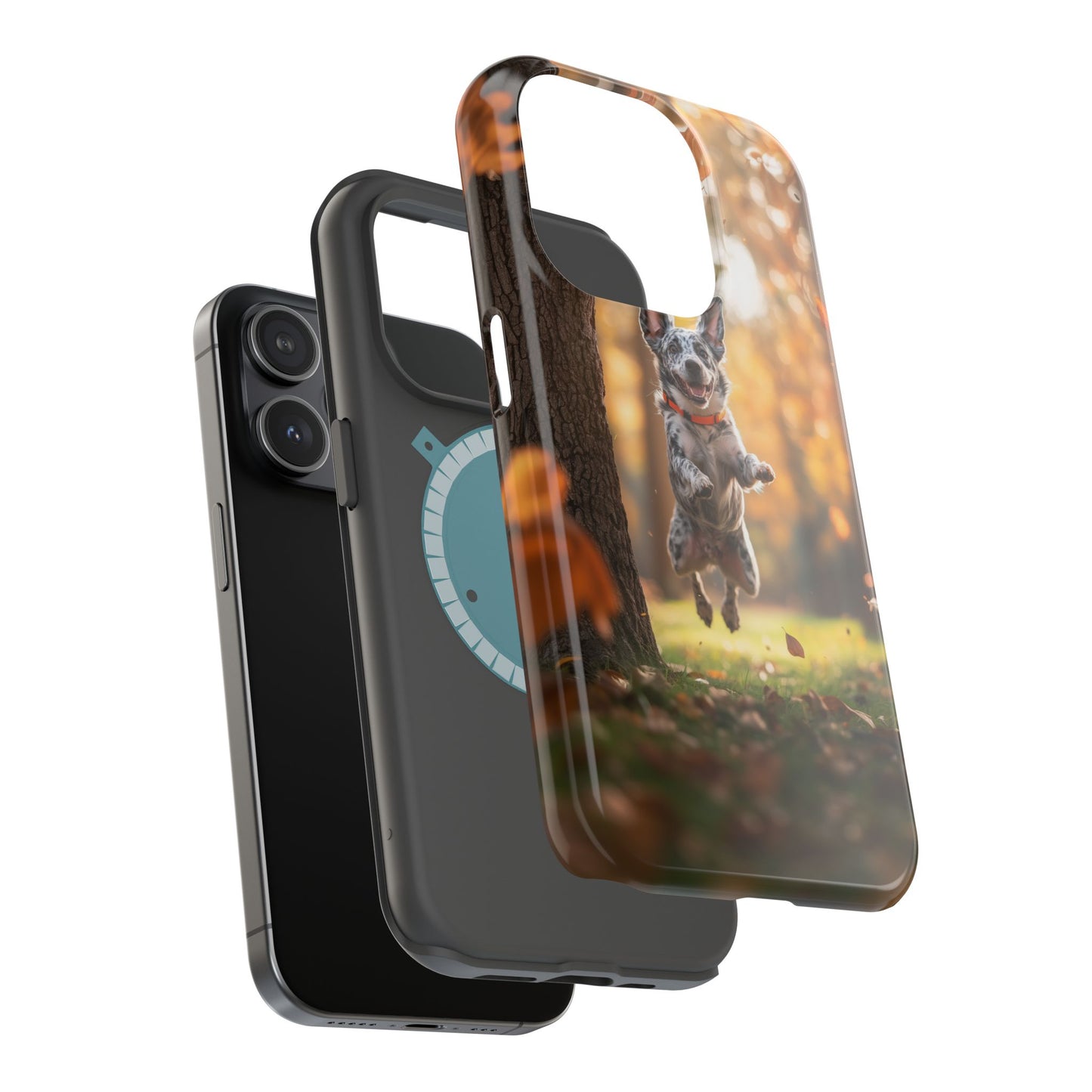 Energetic Blue Heeler Forest Pup MagSafe iPhone Case – Durable Outdoor-Inspired Design