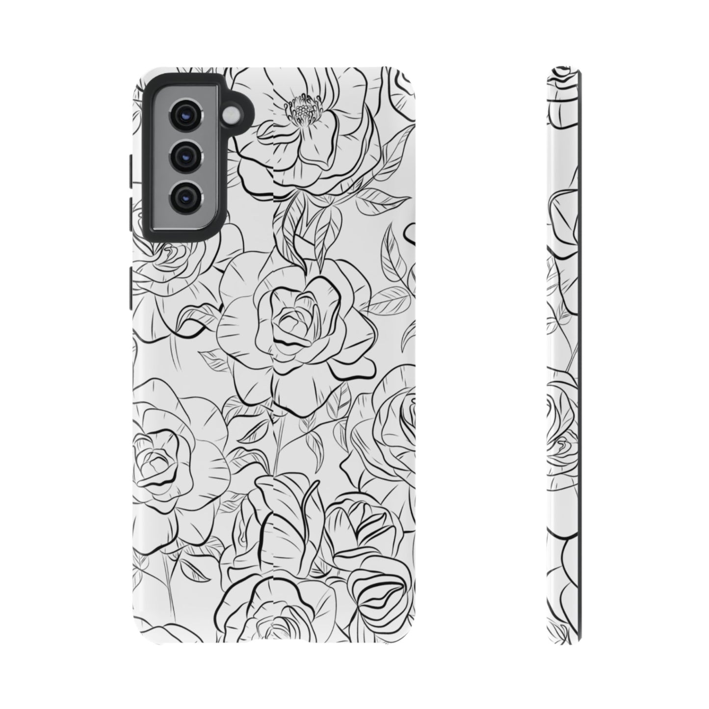 Monochrome Rose Garden Tough Samsung Galaxy Case – Elegant Floral Line Art with Dual-Layer Protection