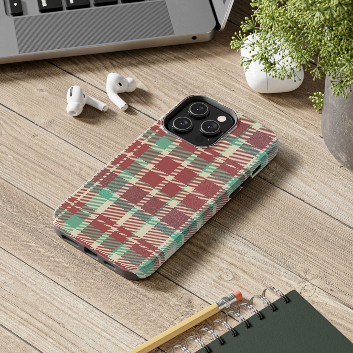 Red & Cream Vintage Plaid – Durable & Stylish iPhone Case