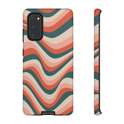 Groovy Waves Samsung Galaxy Case – Retro 70s-Inspired Stripes in Coral, Cream, and Teal