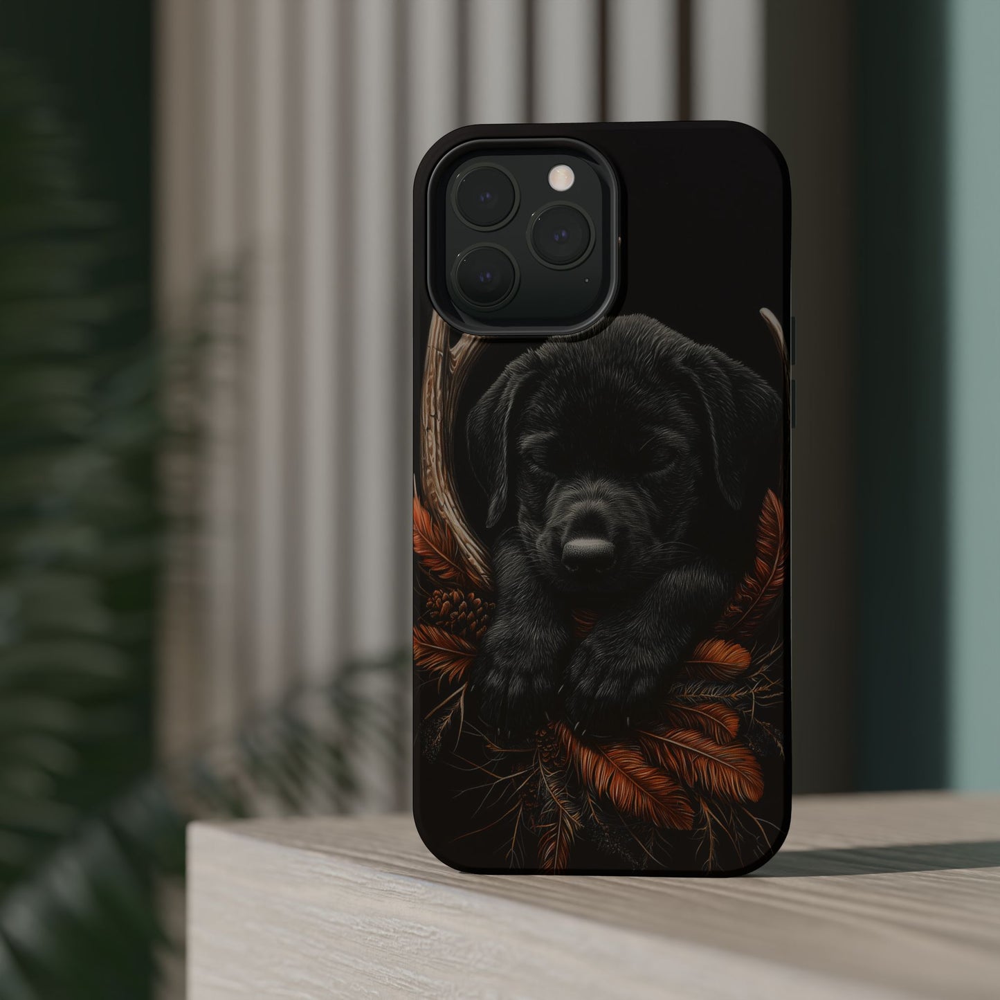 Charming Black Labrador Puppy on Feathers MagSafe iPhone Case