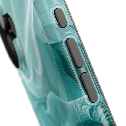 Elegant Flowing Teal Fabric MagSafe iPhone Case – Soft Waves Design