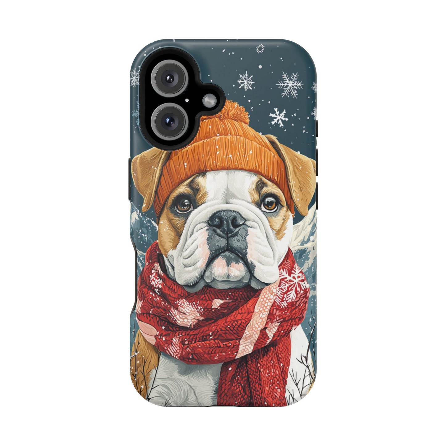 Cozy French Bulldog MagSafe iPhone Case – Rustic Fireplace Protective Cover