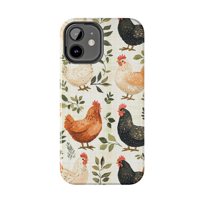 iPhone Case: Vintage Chicken Farmhouse Case – Rustic Leaves Design