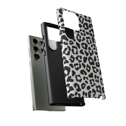 Monochrome Leopard Print Tough Samsung Galaxy Case – Classic Black and White Design with Dual-Layer Protection