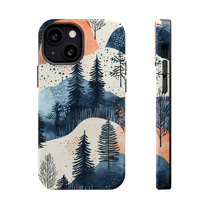 Winter Forest MagSafe iPhone Case | Watercolor Trees & Mountains