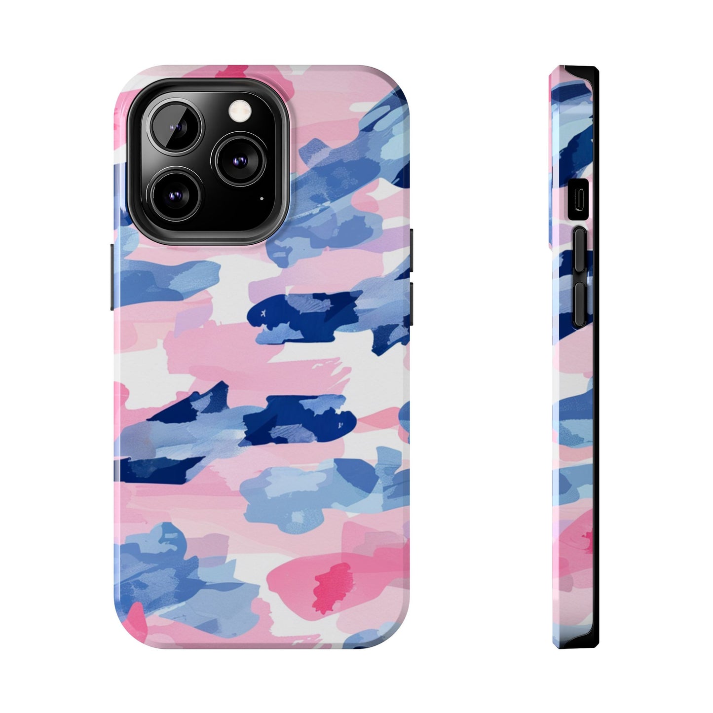 iPhone Case: Dynamic Pink & Navy Brushstroke Art