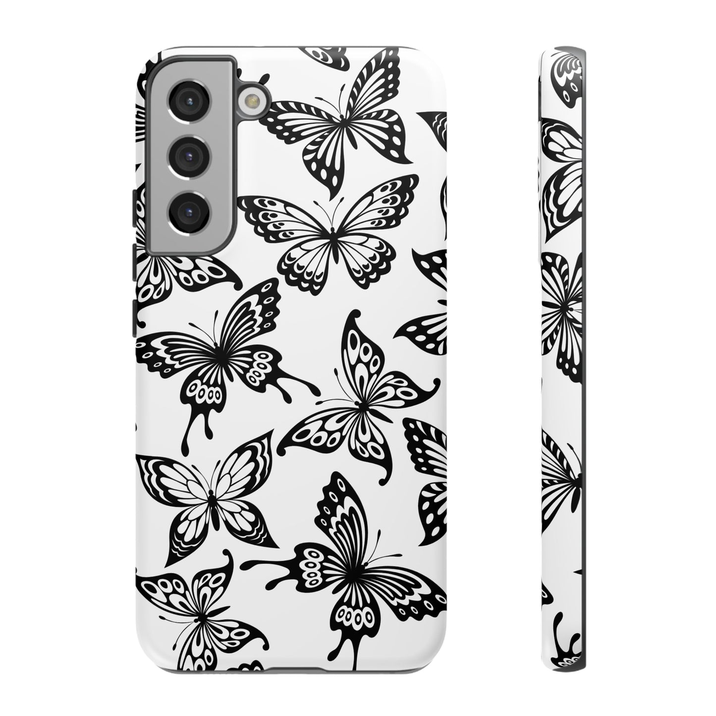 Monochrome Butterfly Pattern Samsung Galaxy  Case – Dual-Layer Protection with Matte Finish