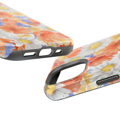 Watercolor Wildflower Pattern MagSafe iPhone Case – Durable Matte Finish with Daisy, Poppy & Cornflower Design