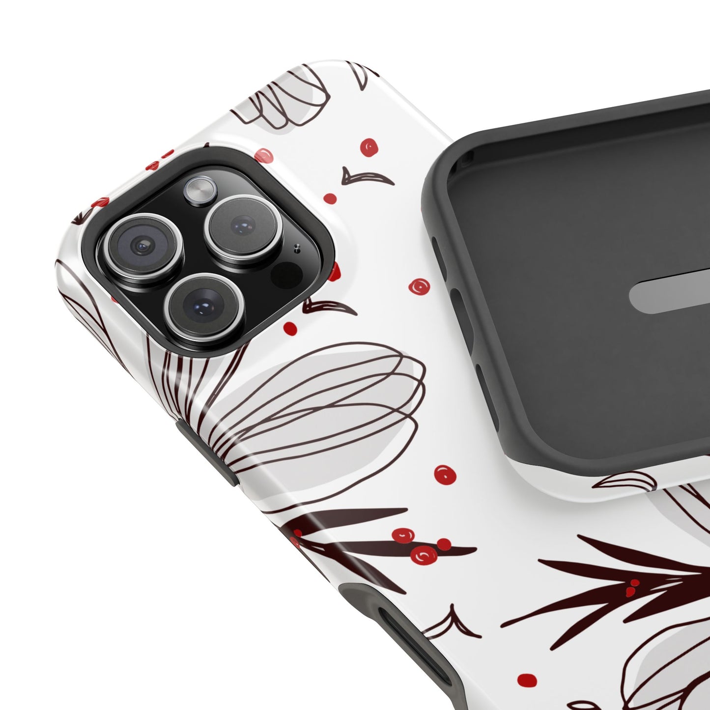 Minimalist Line Art Floral Tough MagSafe iPhone Case – Bold Red and Black Design, Shockproof Protection