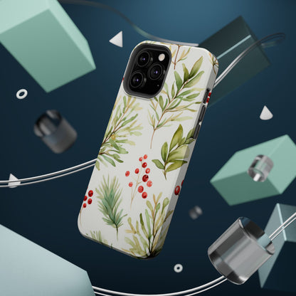 Winter Greenery & Berry Watercolor – MagSafe iPhone Series Case