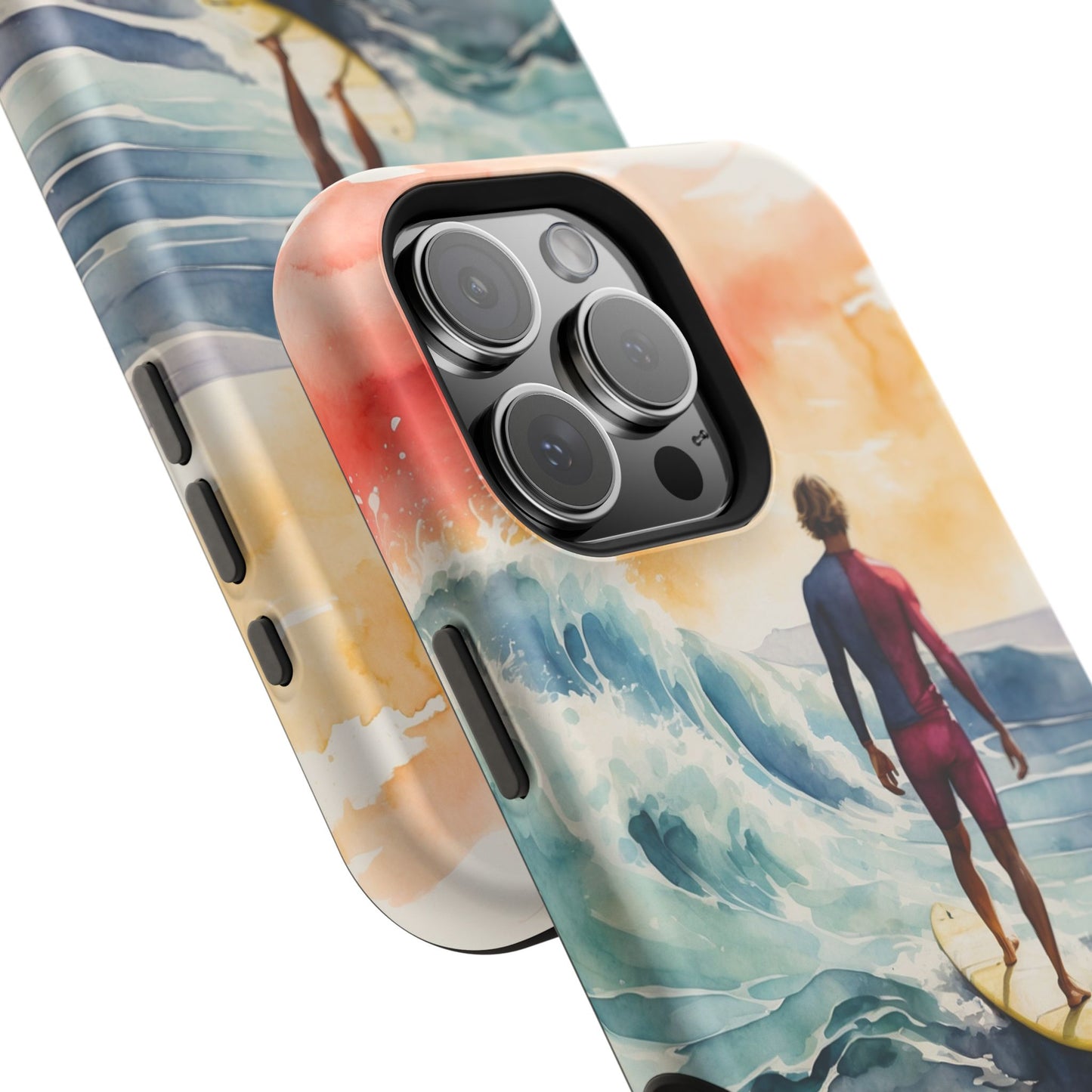 Surfer’s Sunset Wave MagSafe iPhone Case – Vibrant Watercolor Design