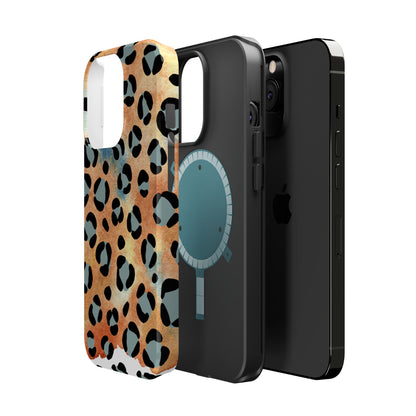 Sunset Watercolor Leopard Print Tough MagSafe iPhone Case – Artistic Animal Pattern with Dual-Layer Protection