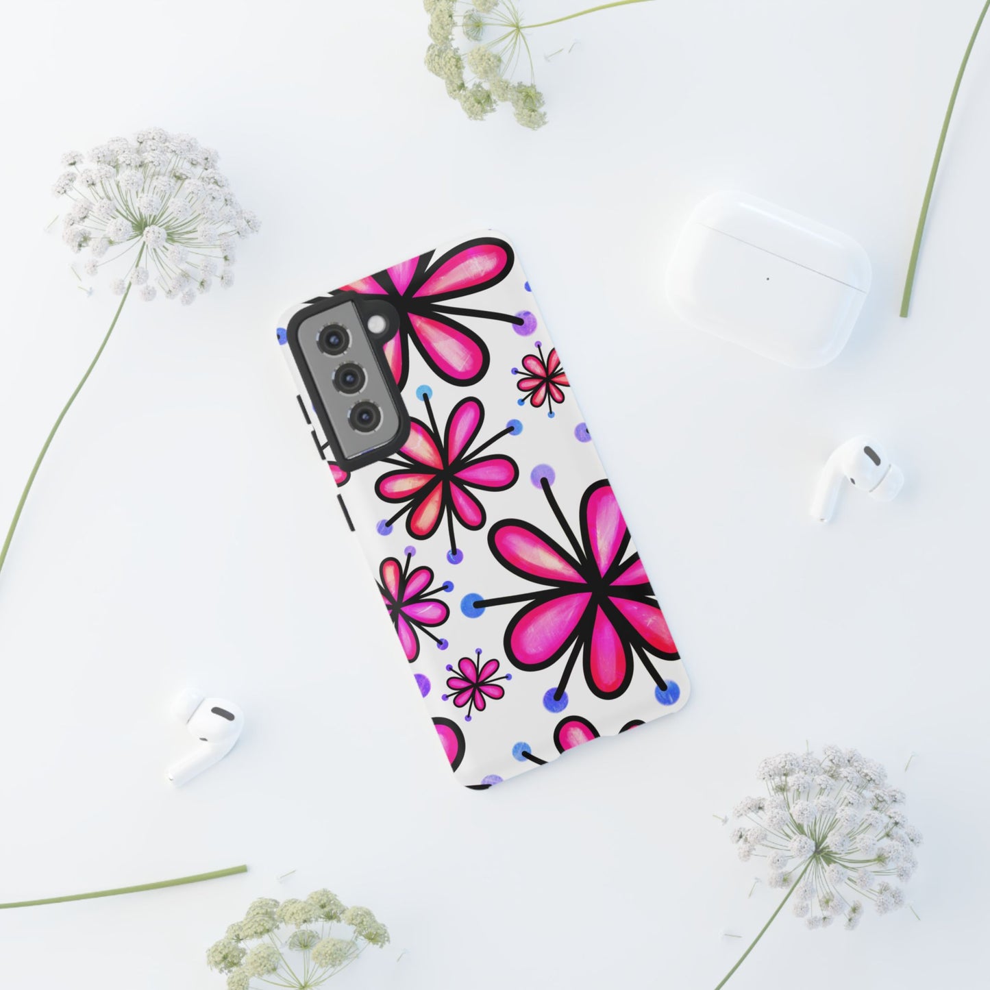 Pink Retro Bloom Samsung Galaxy Case – Ultra-Slim Design, Glossy Finish