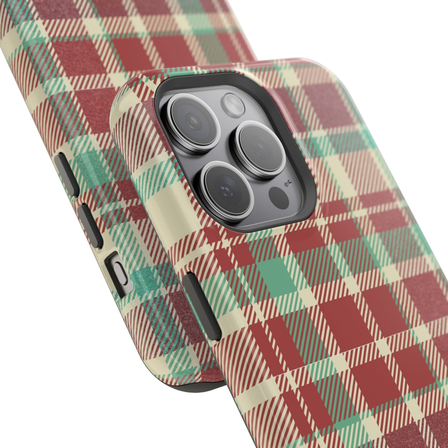 Retro Red & Cream Plaid – MagSafe iPhone Case with Classic Elegance