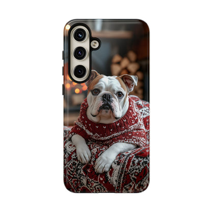 Cozy Bulldog in Sweater Samsung Galaxy Case – Festive Fireplace Protective Cove