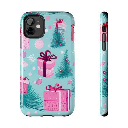 Festive Pink Christmas Gifts and Evergreen iPhone Case – Holiday Theme, Protective Cover