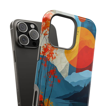 Abstract Autumn Landscape MagSafe iPhone Case – Bold Colorful Sunset Design, Dual-Layer Protection