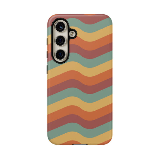 Retro Vibe Wavy Stripes Samsung Galaxy Case – 70s-Inspired in Teal, Orange, and Rust