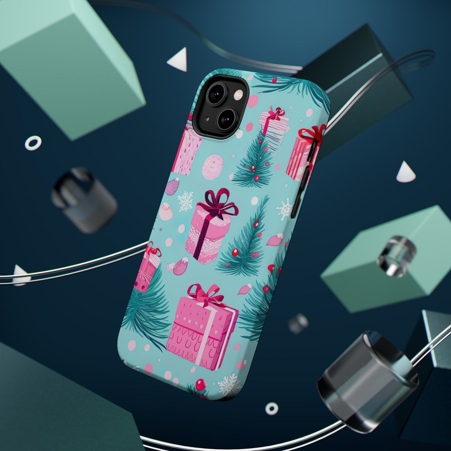 Festive Pink Christmas Gifts and Evergreen MagSafe iPhone Case – Holiday Theme, Protective Cover