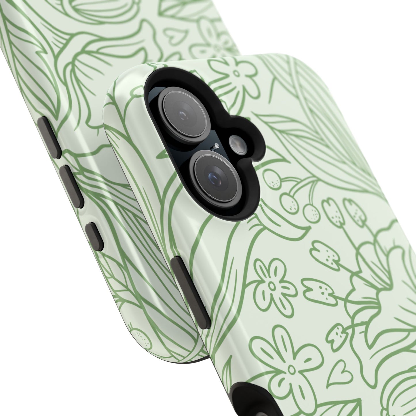 Sage Green Floral Line Art Tough MagSafe iPhone Case – Minimalist Botanical Design with Dual-Layer Protection