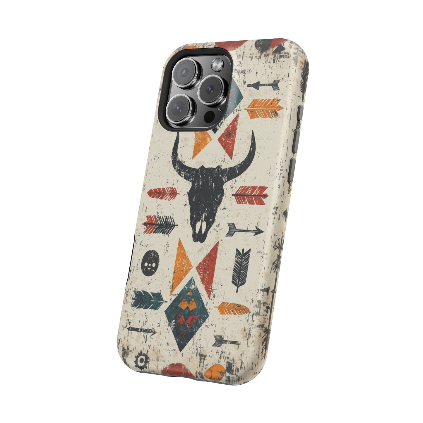 Tribal Bull Skull & Arrows Tough MagSafe iPhone Case – Rustic Western Design, Dual-Layer Protection