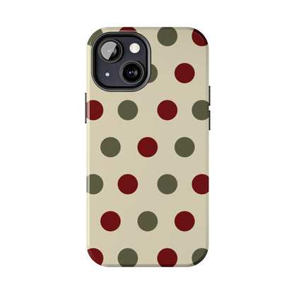 Red & Green Polka Dots on Cream – iPhone Case