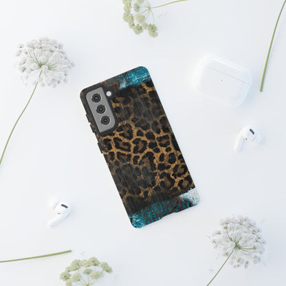 Boho Leopard and Turquoise Tough Samsung Galaxy Case – Rustic Western Design with Dual-Layer Protection