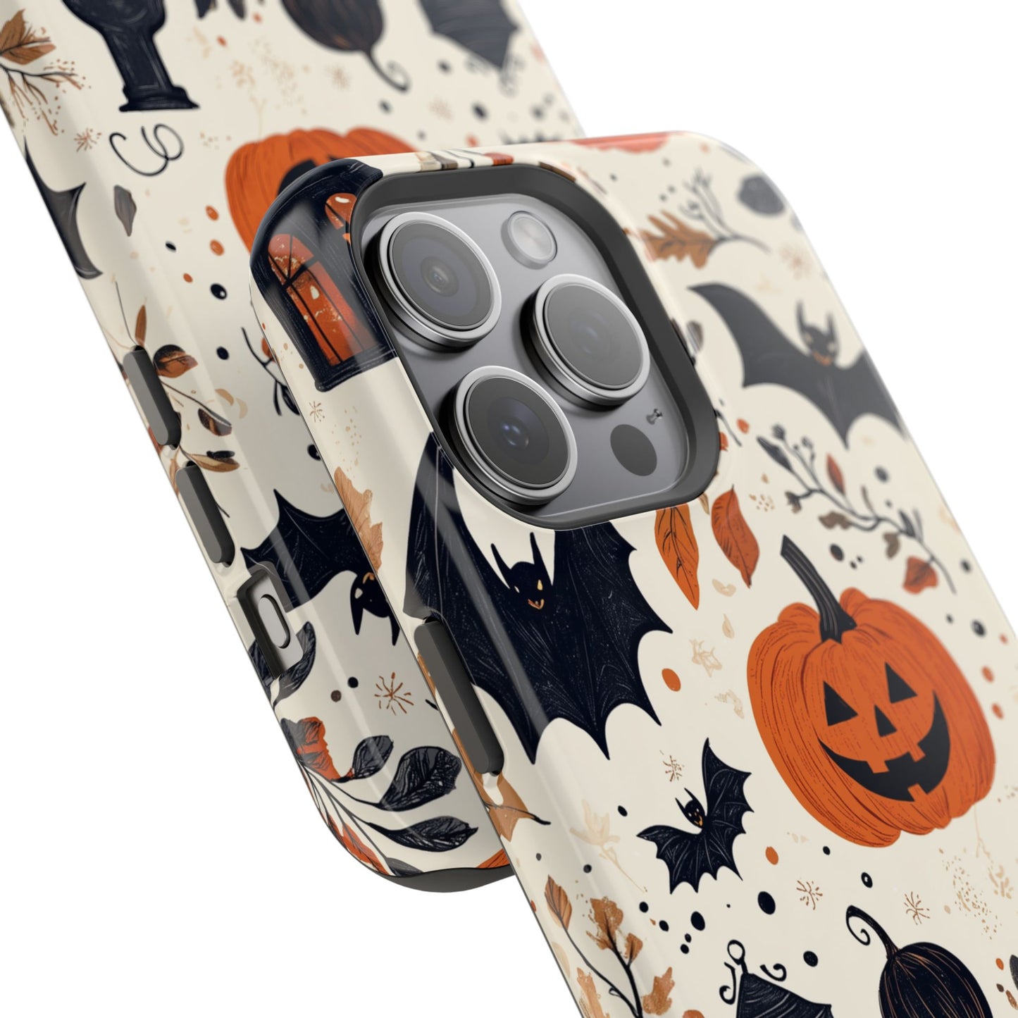 Charming Halloween MagSafe iPhone Case – Pumpkin, Bats, and Spooky Lantern Design