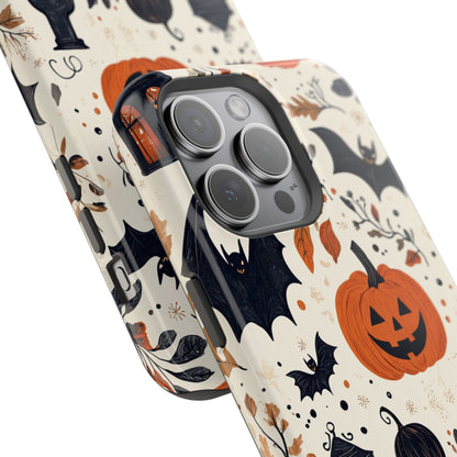 Charming Halloween MagSafe iPhone Case – Pumpkin, Bats, and Spooky Lantern Design