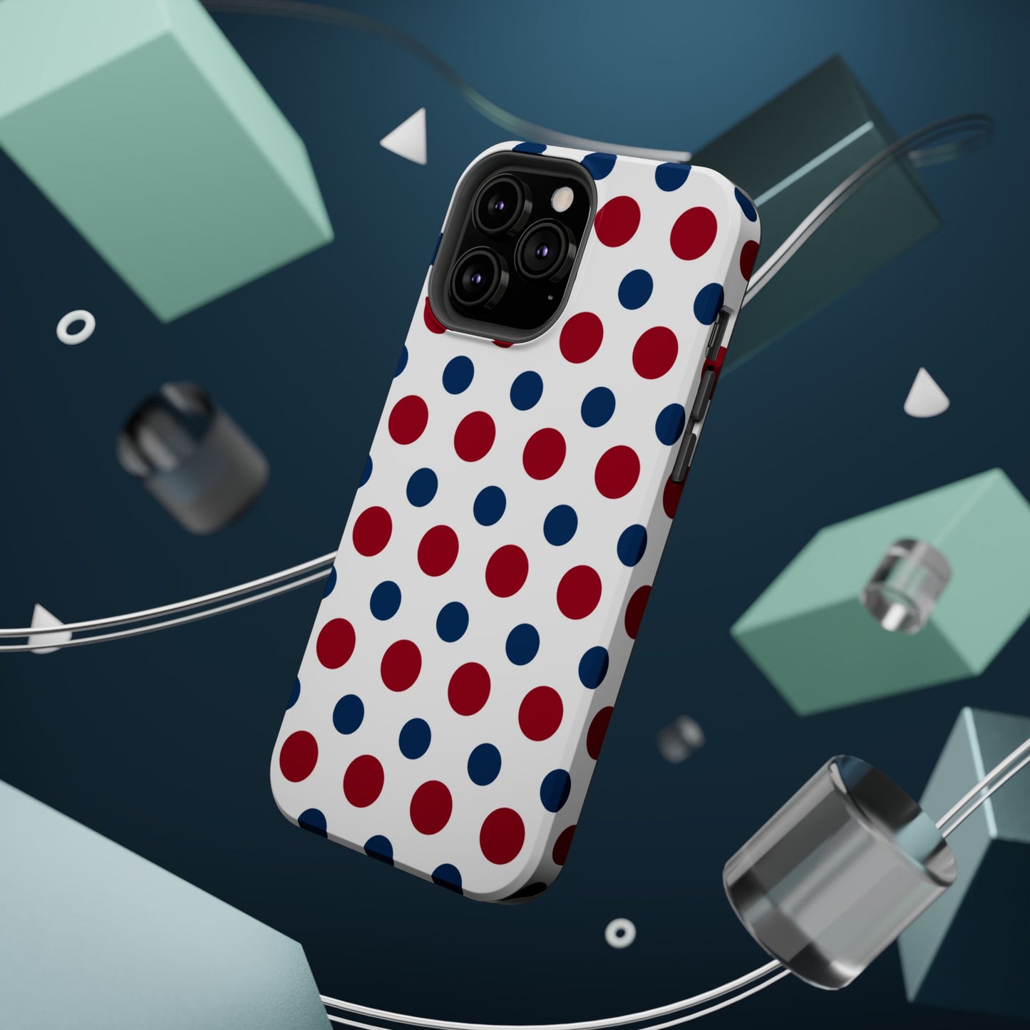 Patriotic Navy, White, and Red Polka Dot MagSafe iPhone Case